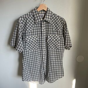 Men’s Blue Vintage Short Sleeve Western Shirt Size Medium